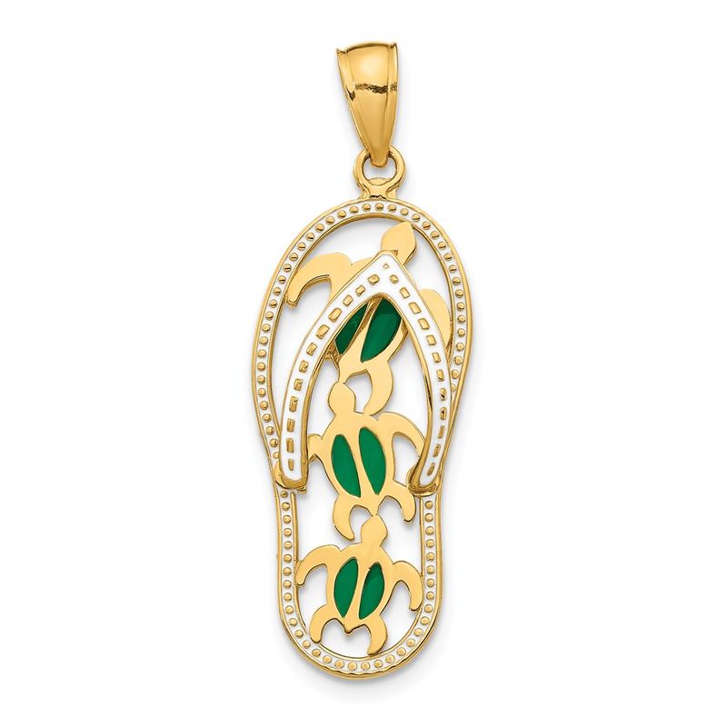 14k Yellow Gold Large Enamel Sea Turtle Flip Flop Necklace - 18 Inch 999$